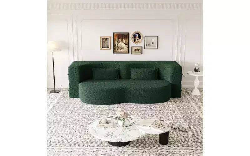 EHMKNP Canapé de sol moderne avec 2 oreillers, convertible en lit de repos rembourré en tissu Teddy, pour salon