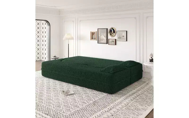 EHMKNP Canapé de sol moderne avec 2 oreillers, convertible en lit de repos rembourré en tissu Teddy, pour salon