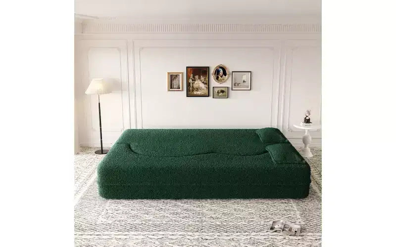 EHMKNP Canapé de sol moderne avec 2 oreillers, convertible en lit de repos rembourré en tissu Teddy, pour salon