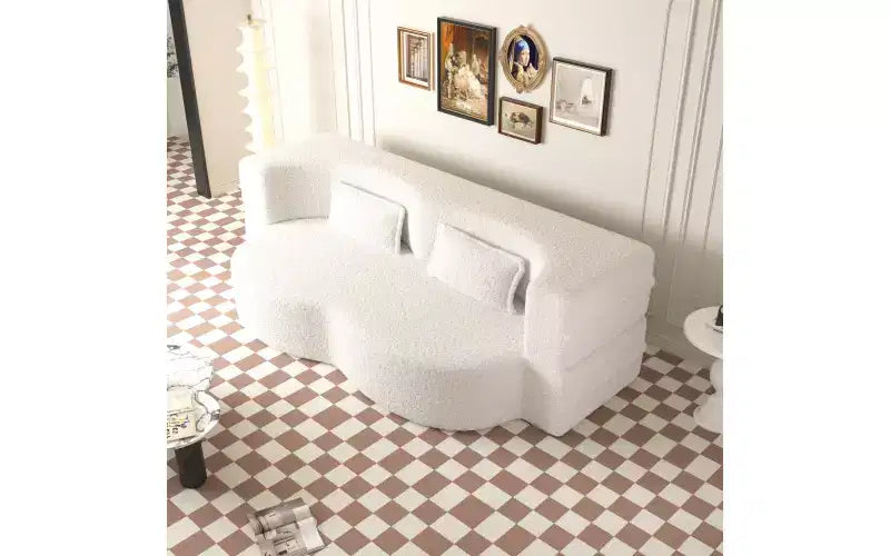 EHMKNP Canapé de sol moderne avec 2 oreillers, convertible en lit de repos rembourré en tissu Teddy, pour salon