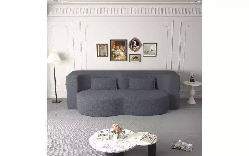 EHMKNP Canapé de sol moderne avec 2 oreillers, convertible en lit de repos rembourré en tissu Teddy, pour salon