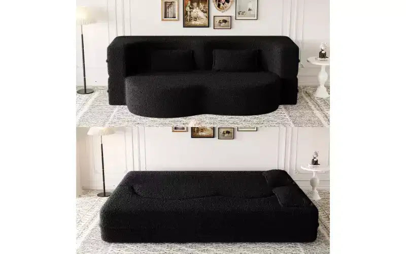 EHMKNP Canapé de sol moderne avec 2 oreillers, convertible en lit de repos rembourré en tissu Teddy, pour salon