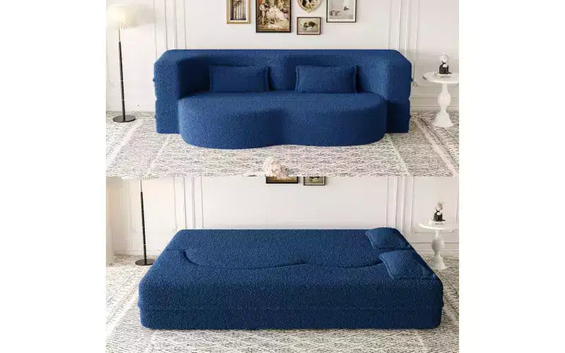 EHMKNP Canapé de sol moderne avec 2 oreillers, convertible en lit de repos rembourré en tissu Teddy, pour salon