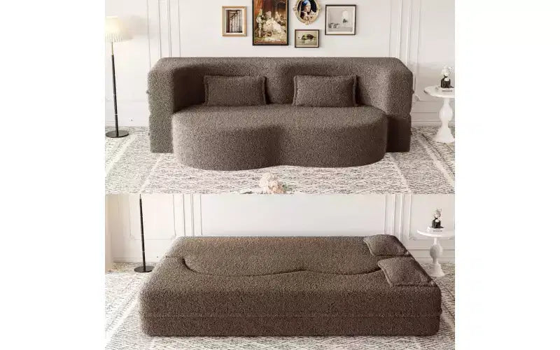EHMKNP Canapé de sol moderne avec 2 oreillers, convertible en lit de repos rembourré en tissu Teddy, pour salon