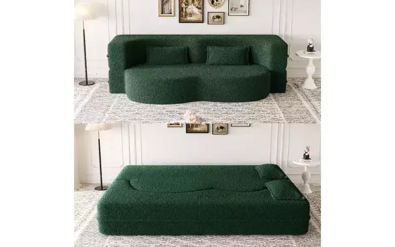 EHMKNP Canapé de sol moderne avec 2 oreillers, convertible en lit de repos rembourré en tissu Teddy, pour salon