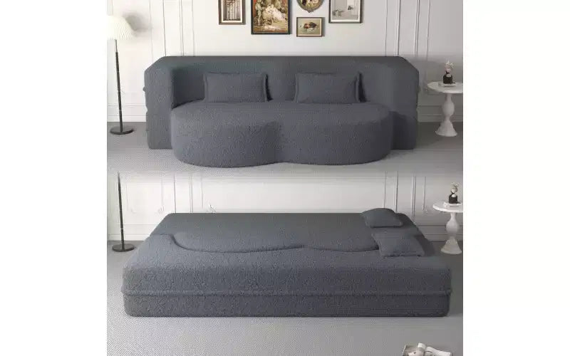 EHMKNP Canapé de sol moderne avec 2 oreillers, convertible en lit de repos rembourré en tissu Teddy, pour salon
