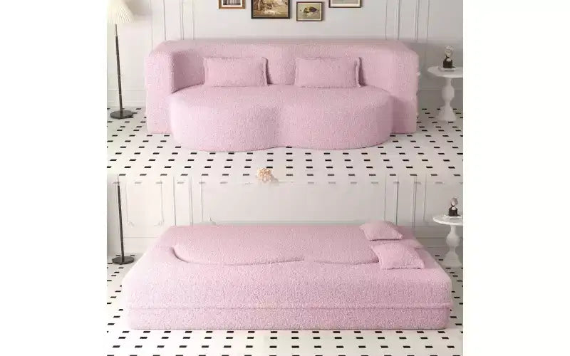 EHMKNP Canapé de sol moderne avec 2 oreillers, convertible en lit de repos rembourré en tissu Teddy, pour salon