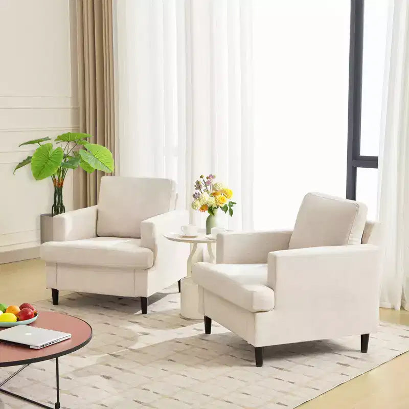 Fauteuil d'appoint moderne, Fauteuil de salon surdimensionné, Fauteuil de lecture du milieu du siècle avec coussins épais et accoudoirs larges, Fauteuil rembourré en lin