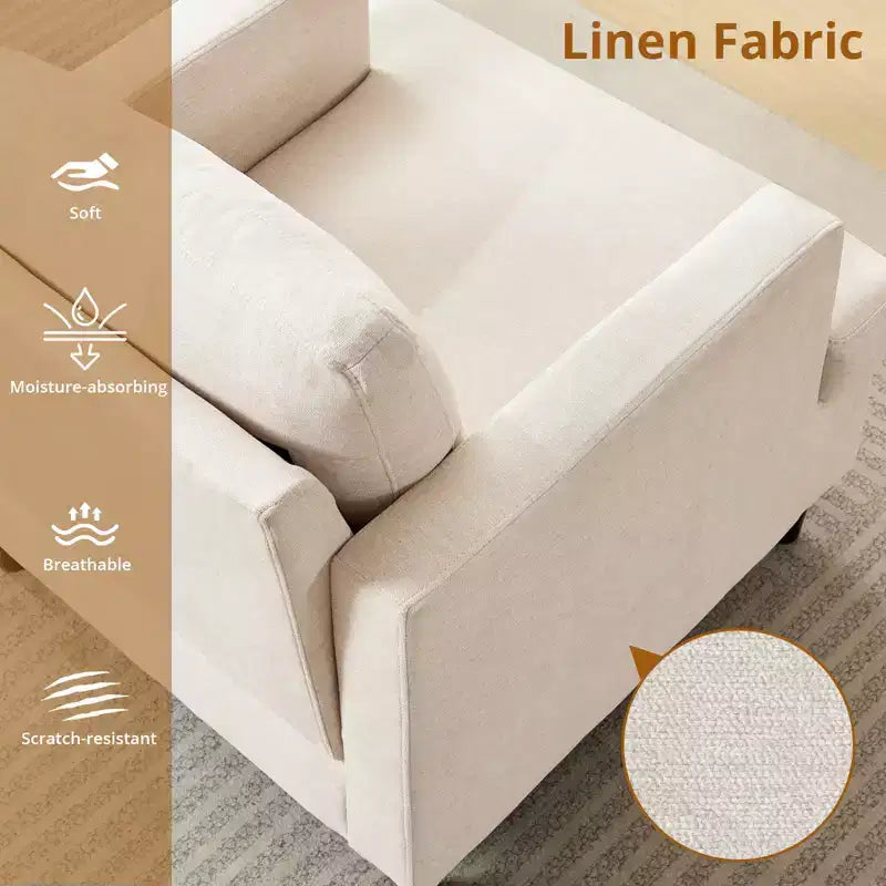 Fauteuil d'appoint moderne, Fauteuil de salon surdimensionné, Fauteuil de lecture du milieu du siècle avec coussins épais et accoudoirs larges, Fauteuil rembourré en lin