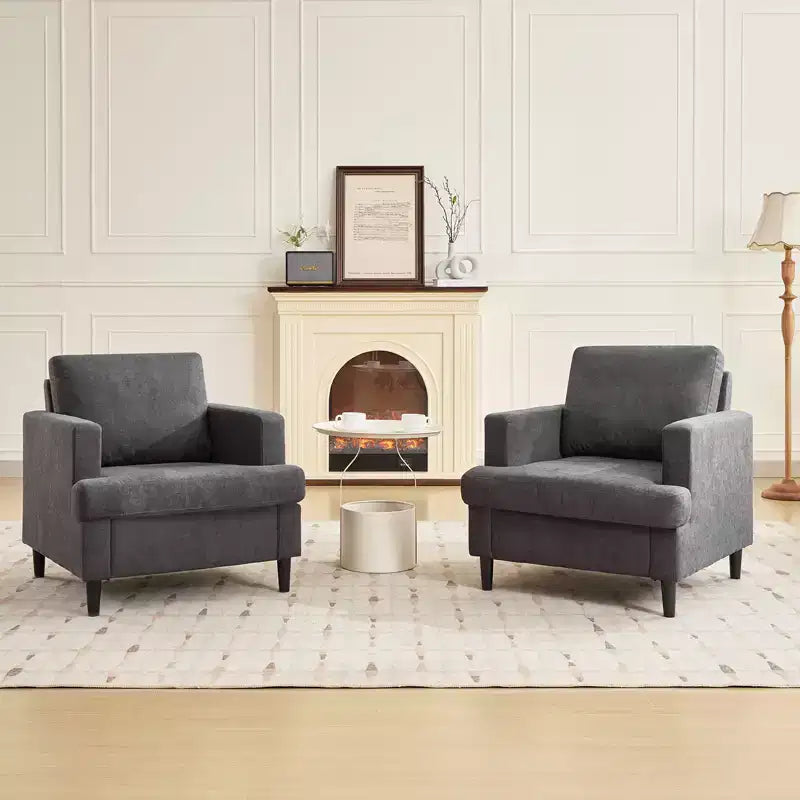 Fauteuil d'appoint moderne, Fauteuil de salon surdimensionné, Fauteuil de lecture du milieu du siècle avec coussins épais et accoudoirs larges, Fauteuil rembourré en lin