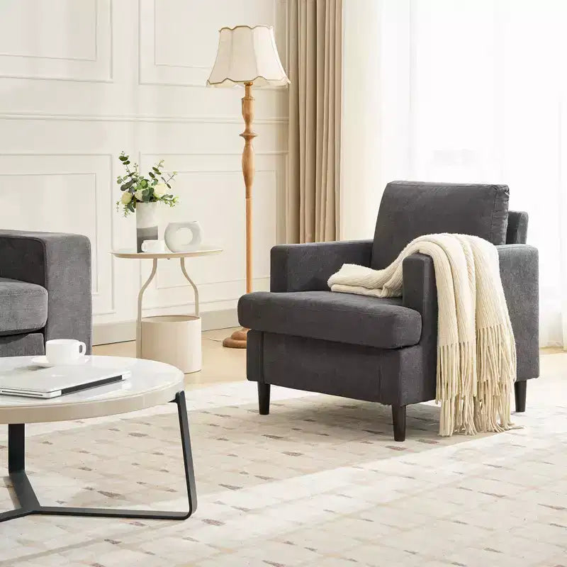 Fauteuil d'appoint moderne, Fauteuil de salon surdimensionné, Fauteuil de lecture du milieu du siècle avec coussins épais et accoudoirs larges, Fauteuil rembourré en lin