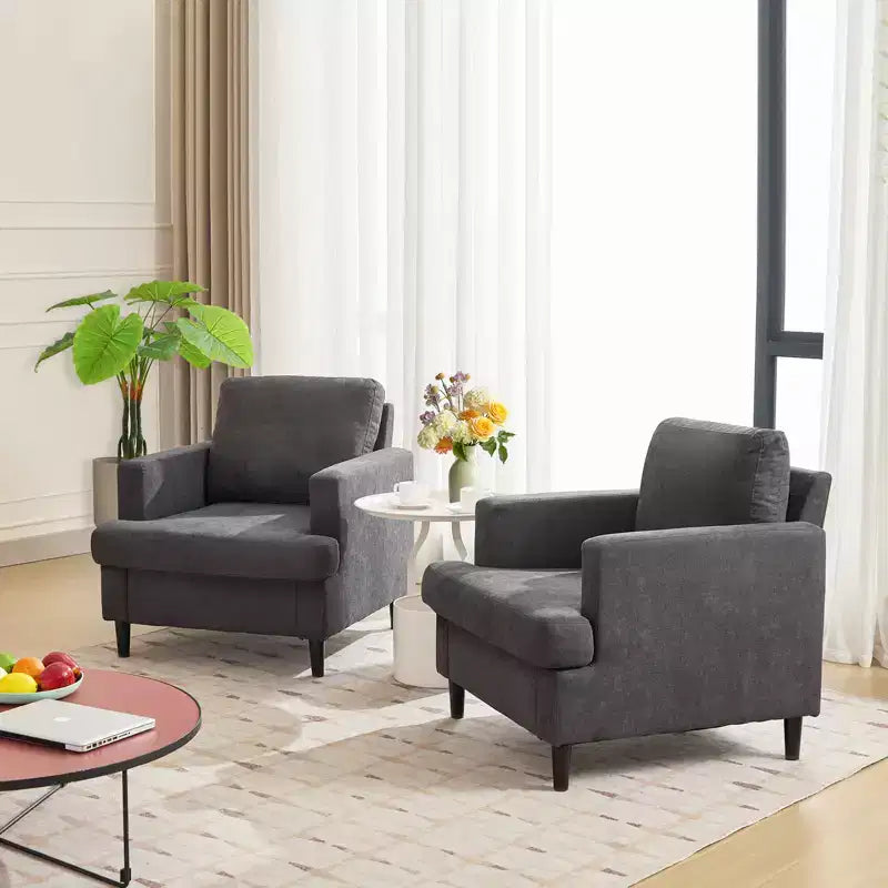 Fauteuil d'appoint moderne, Fauteuil de salon surdimensionné, Fauteuil de lecture du milieu du siècle avec coussins épais et accoudoirs larges, Fauteuil rembourré en lin