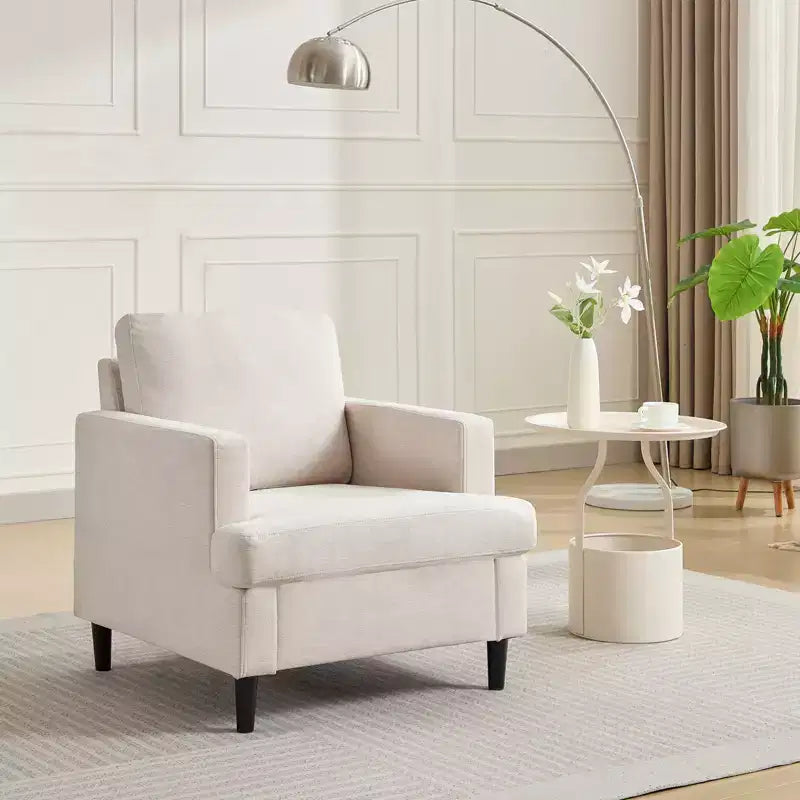 Fauteuil d'appoint moderne, Fauteuil de salon surdimensionné, Fauteuil de lecture du milieu du siècle avec coussins épais et accoudoirs larges, Fauteuil rembourré en lin