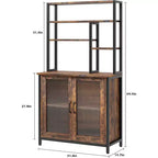 COZONY Étagère de cuisine 64" avec armoire, desserte micro-ondes 5 niveaux avec crochets et rangement de porte, meuble de bar à café industriel, marron