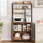 COZONY Étagère de cuisine 64" avec armoire, desserte micro-ondes 5 niveaux avec crochets et rangement de porte, meuble de bar à café industriel, marron