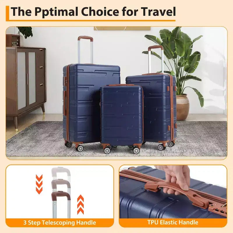 Ensemble de bagages rigides 3 pièces (20/24/28 pouces), ensemble de valises rigides légères avec roulettes multidirectionnelles, bagages cabine et soute extensibles