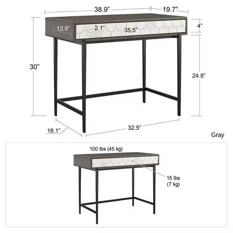 GDFStudio Moulton – Bureau informatique moderne de 99 cm avec pieds en métal