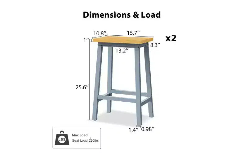 EHMKNP Lot de 2 chaises de bar de 65 cm de haut, tabourets de comptoir de cuisine avec repose-pieds, tabourets de ferme pour salle à manger, cuisine, comptoir