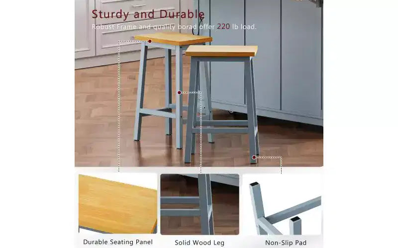 EHMKNP Lot de 2 chaises de bar de 65 cm de haut, tabourets de comptoir de cuisine avec repose-pieds, tabourets de ferme pour salle à manger, cuisine, comptoir