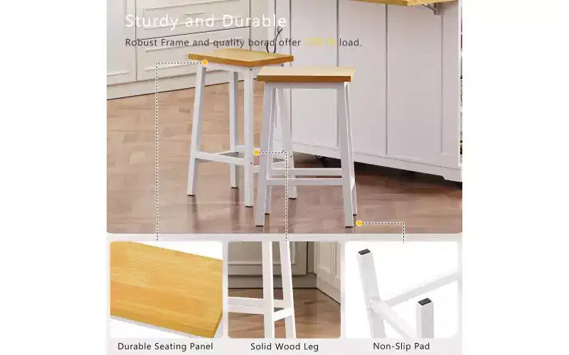 EHMKNP Lot de 2 chaises de bar de 65 cm de haut, tabourets de comptoir de cuisine avec repose-pieds, tabourets de ferme pour salle à manger, cuisine, comptoir