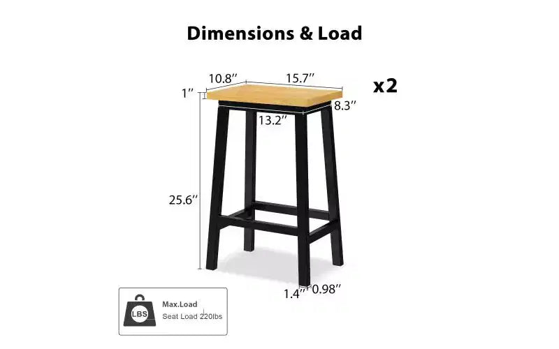 EHMKNP Lot de 2 chaises de bar de 65 cm de haut, tabourets de comptoir de cuisine avec repose-pieds, tabourets de ferme pour salle à manger, cuisine, comptoir