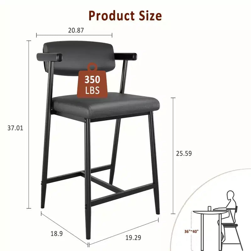 Lot de 2/4 tabourets de bar à hauteur de comptoir avec dossier et assise large rembourrée pour îlot de cuisine, montage facile