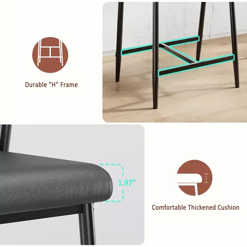 Lot de 2/4 tabourets de bar à hauteur de comptoir avec dossier et assise large rembourrée pour îlot de cuisine, montage facile