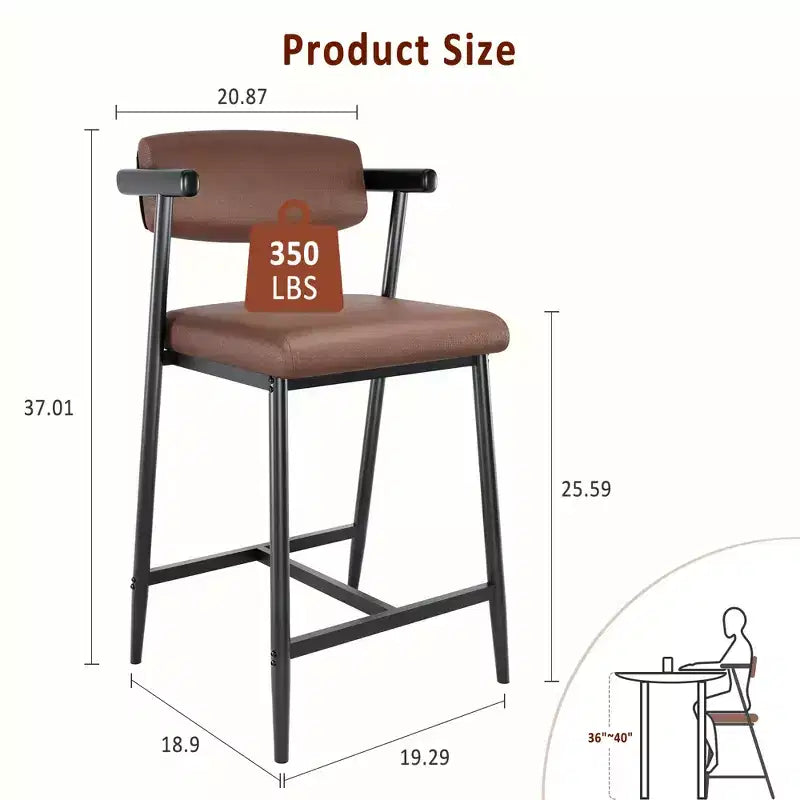Lot de 2/4 tabourets de bar à hauteur de comptoir avec dossier et assise large rembourrée pour îlot de cuisine, montage facile