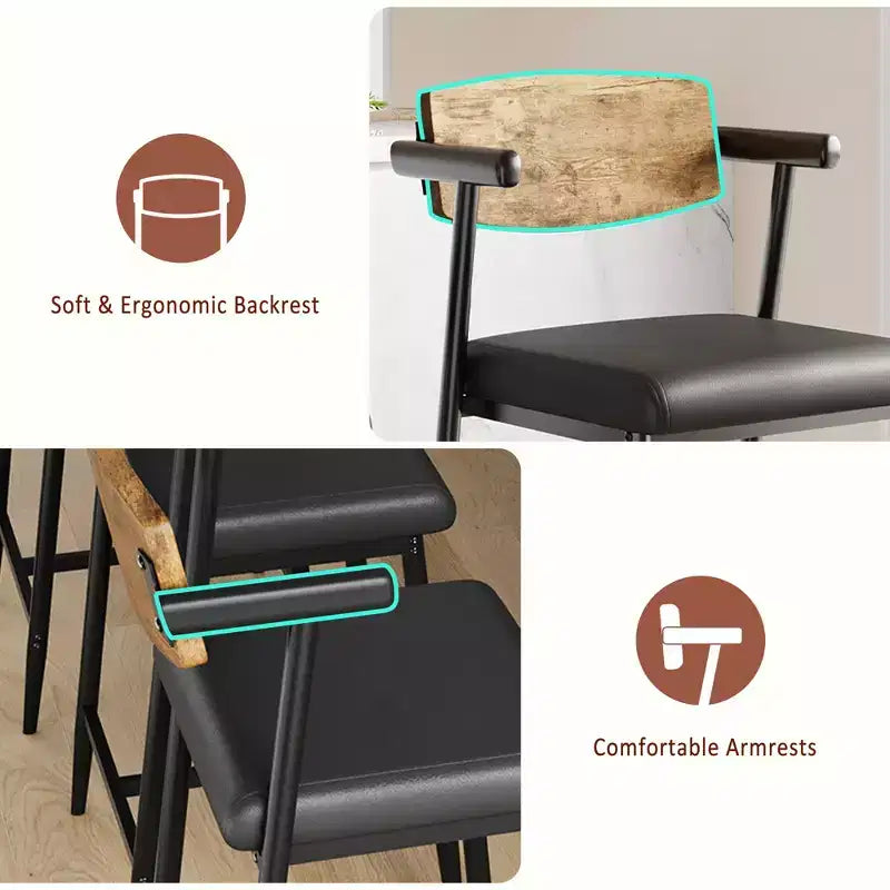 Lot de 2/4 tabourets de bar à hauteur de comptoir avec dossier et assise large rembourrée pour îlot de cuisine, montage facile