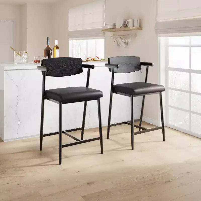 Set of 2/4 Counter Height Bar Stool with Back & Upholstered Wider Seat for Kitchen Island, Easy Assembly