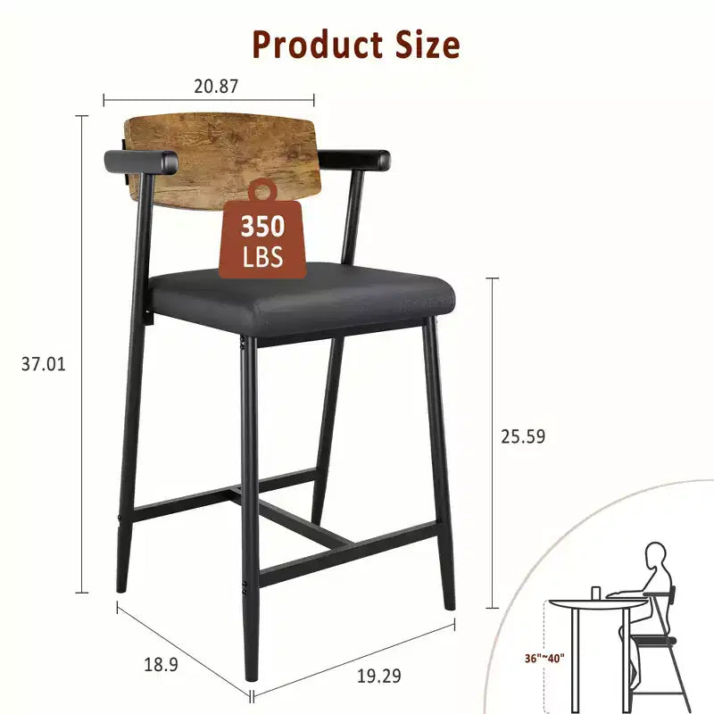 Lot de 2/4 tabourets de bar à hauteur de comptoir avec dossier et assise large rembourrée pour îlot de cuisine, montage facile