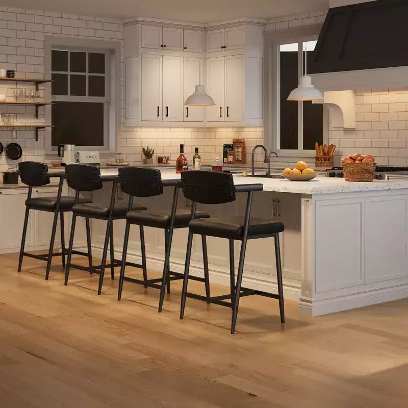 Lot de 2/4 tabourets de bar à hauteur de comptoir avec dossier et assise large rembourrée pour îlot de cuisine, montage facile