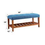Bancs de rangement EHMKNP en tissu bleu clair et finition chêne