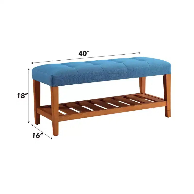Bancs de rangement EHMKNP en tissu bleu clair et finition chêne