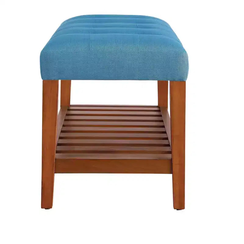 Bancs de rangement EHMKNP en tissu bleu clair et finition chêne