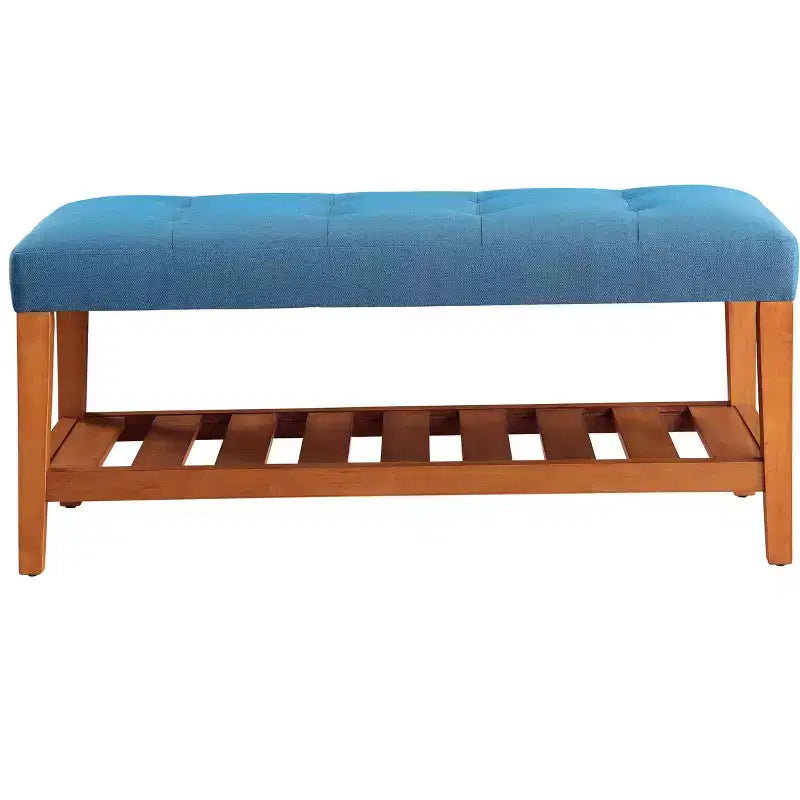 Bancs de rangement EHMKNP en tissu bleu clair et finition chêne