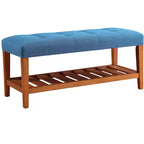 Bancs de rangement EHMKNP en tissu bleu clair et finition chêne