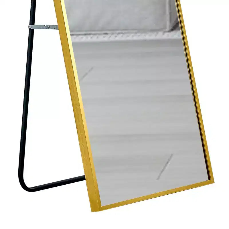 Miroir pleine longueur Okak 59*15,7 pouces avec cadre en alliage d'aluminium, miroir corporel avec support en métal, miroir de sol pour chambre à coucher, entrée, dressing, doré