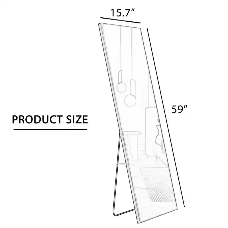Miroir pleine longueur Okak 59*15,7 pouces avec cadre en alliage d'aluminium, miroir corporel avec support en métal, miroir de sol pour chambre à coucher, entrée, dressing, doré