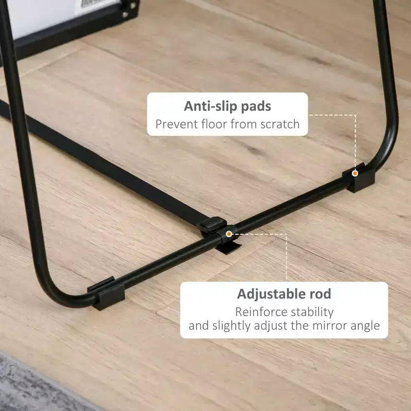 Miroir pleine longueur Okak 63.5*19.75IN en aluminium avec support en métal, miroir mural avec trous de suspension, miroir de sol pour magasin de vêtements, cabine d'essayage, noir