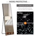 Miroir pleine longueur Okak 63.5*19.75IN en aluminium avec support en métal, miroir mural avec trous de suspension, miroir de sol pour magasin de vêtements, cabine d'essayage, noir