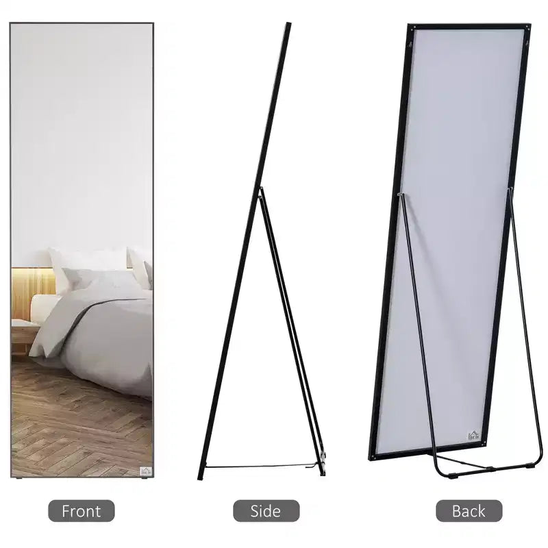 Miroir pleine longueur Okak 63.5*19.75IN en aluminium avec support en métal, miroir mural avec trous de suspension, miroir de sol pour magasin de vêtements, cabine d'essayage, noir