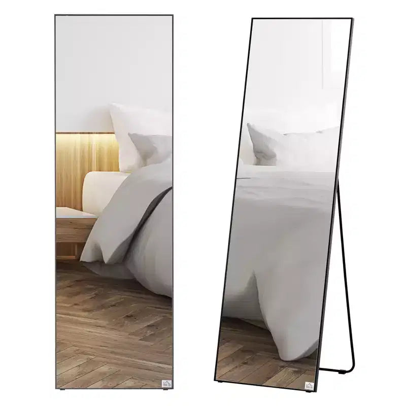 Miroir pleine longueur Okak 63.5*19.75IN en aluminium avec support en métal, miroir mural avec trous de suspension, miroir de sol pour magasin de vêtements, cabine d'essayage, noir