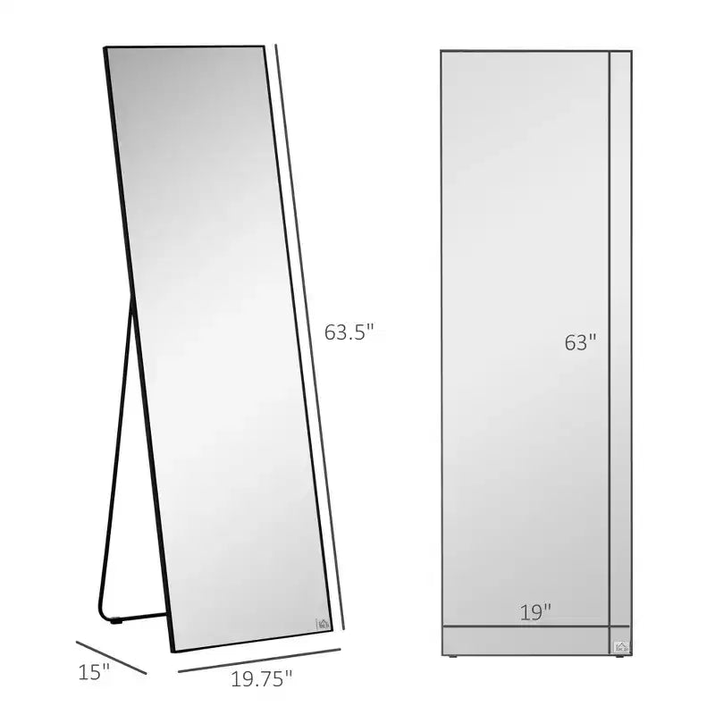 Miroir pleine longueur Okak 63.5*19.75IN en aluminium avec support en métal, miroir mural avec trous de suspension, miroir de sol pour magasin de vêtements, cabine d'essayage, noir