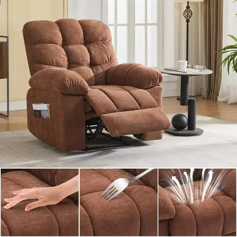 Fauteuil inclinable surdimensionné GustoWave pour adulte avec massage et chaleur, canapé inclinable rembourré en tissu respirant pour salon
