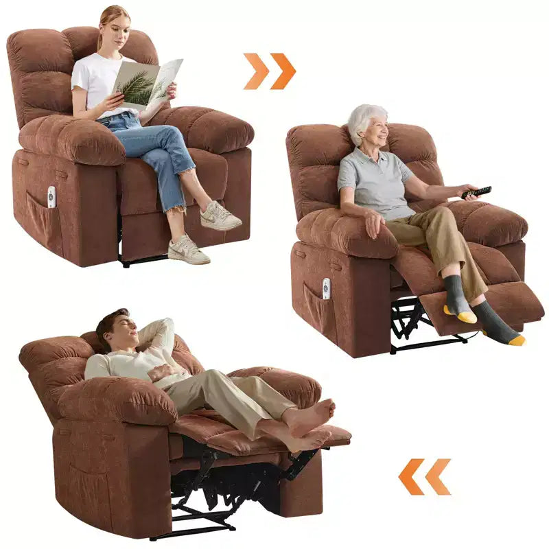 Fauteuil inclinable surdimensionné GustoWave pour adulte avec massage et chaleur, canapé inclinable rembourré en tissu respirant pour salon