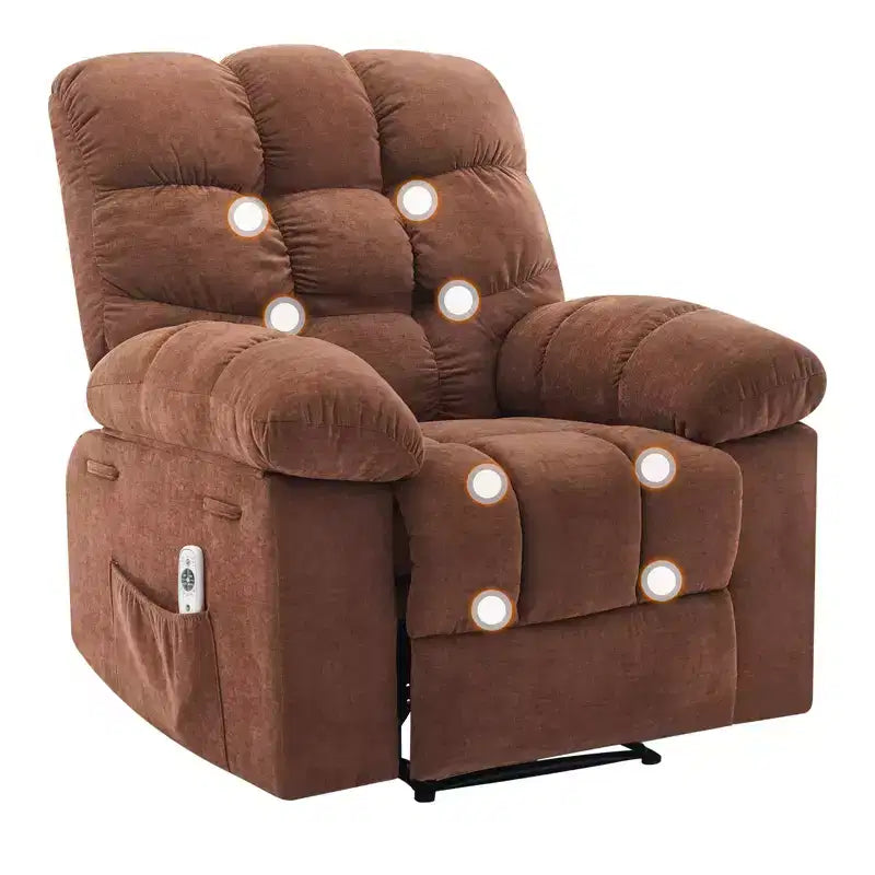 Fauteuil inclinable surdimensionné GustoWave pour adulte avec massage et chaleur, canapé inclinable rembourré en tissu respirant pour salon