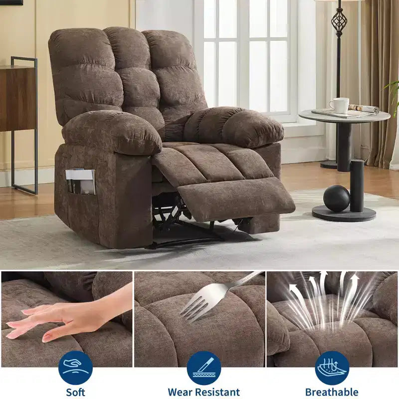 Fauteuil inclinable surdimensionné GustoWave pour adulte avec massage et chaleur, canapé inclinable rembourré en tissu respirant pour salon