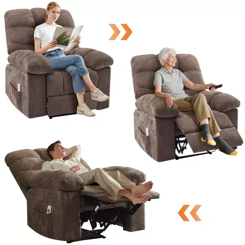 Fauteuil inclinable surdimensionné GustoWave pour adulte avec massage et chaleur, canapé inclinable rembourré en tissu respirant pour salon