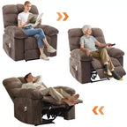 Fauteuil inclinable surdimensionné GustoWave pour adulte avec massage et chaleur, canapé inclinable rembourré en tissu respirant pour salon